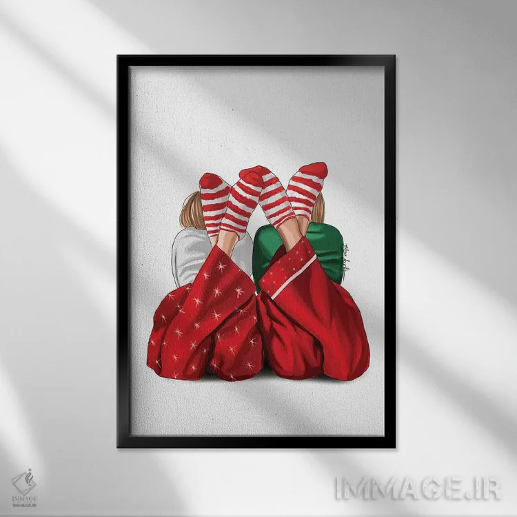 تابلو دکوراتیو دوستان کریسمسی اثر الزا فوچه - نمای قابدار مشکی