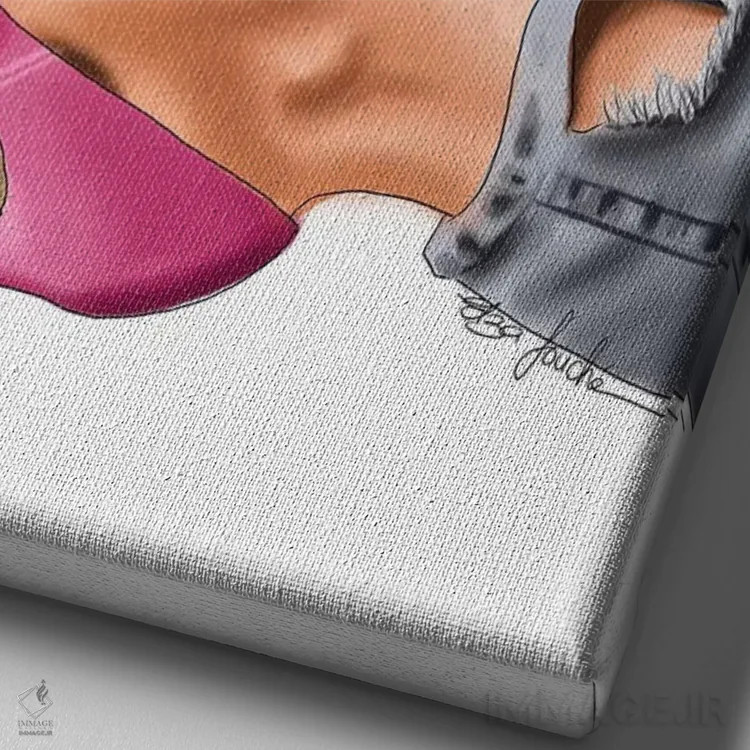 تابلو دکوراتیو کفش پاشنه بلند صورتی و جین پاره اثر الزا فوچه - نمای نزدیک بافت بوم