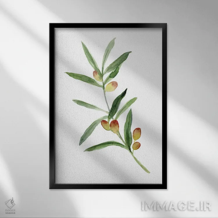 تابلو دکوراتیو شاخه زیتون شیرین ۱ اثر اما کارولین - نمای قابدار مشکی