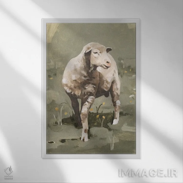 تابلو دکوراتیو گوسفندان بهاری ۱ اثر اما کارولین - نمای قابدار سفید