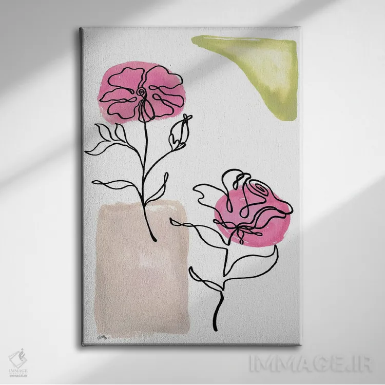 تابلو مینیمال طرح گل مدرن ۱ اثر الیزابت مدلی - نمای روبهرو روی دیوار