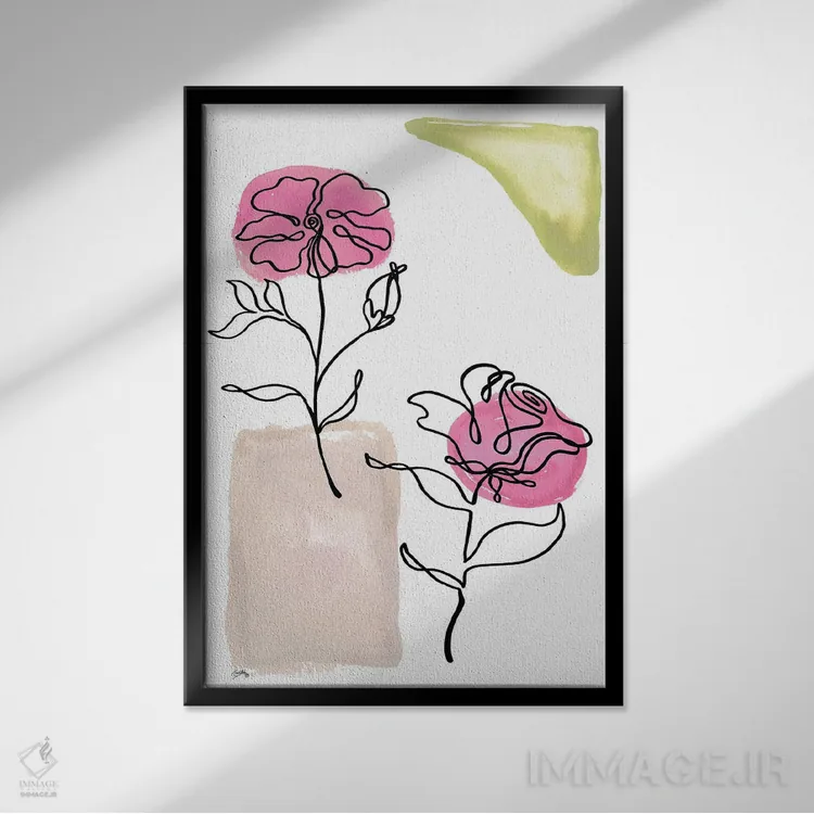 تابلو مینیمال طرح گل مدرن ۱ اثر الیزابت مدلی - نمای قابدار مشکی