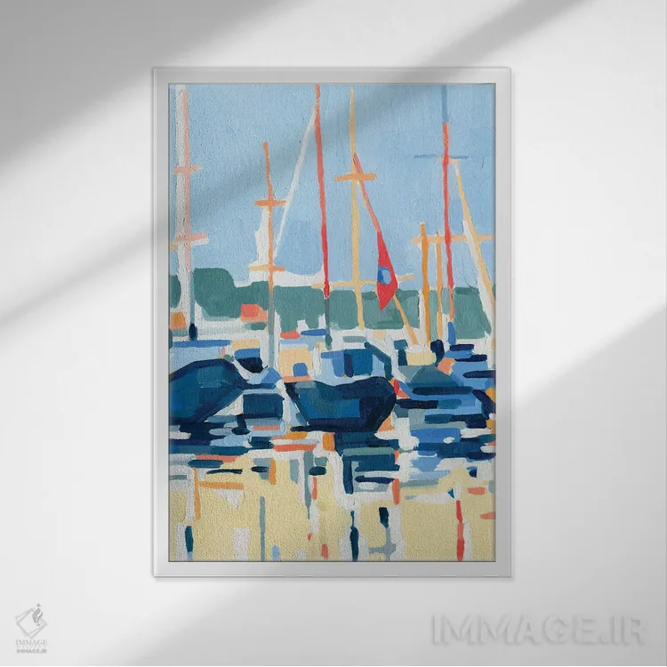 تابلو انتزاعی تعبیر اسکله ۱ اثر اما کارولین - نمای قابدار سفید