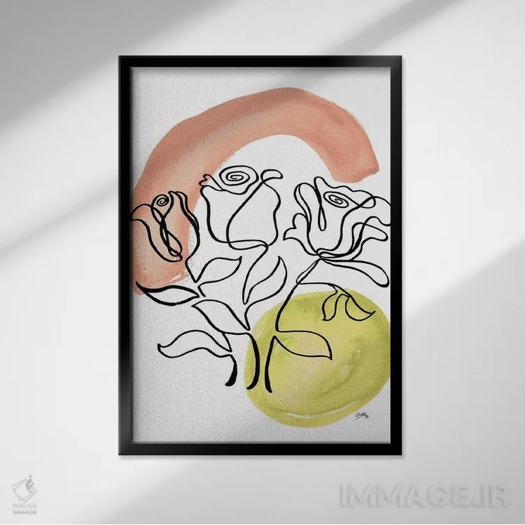 تابلو مینیمال طرح گل مدرن ۲ اثر الیزابت مدلی - نمای قابدار مشکی