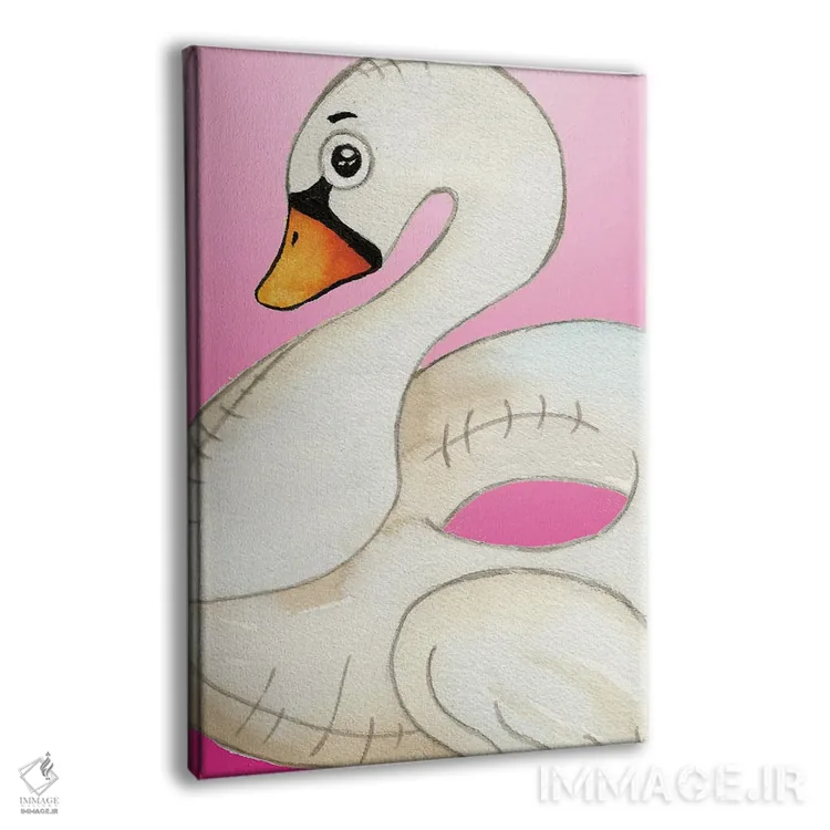 تابلو دکوراتیو قو شناور روی پس زمینه صورتی اثر الیزابت مدلی - نمای پرسپکتیو محصول