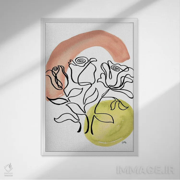 تابلو مینیمال طرح گل مدرن ۲ اثر الیزابت مدلی - نمای قابدار سفید