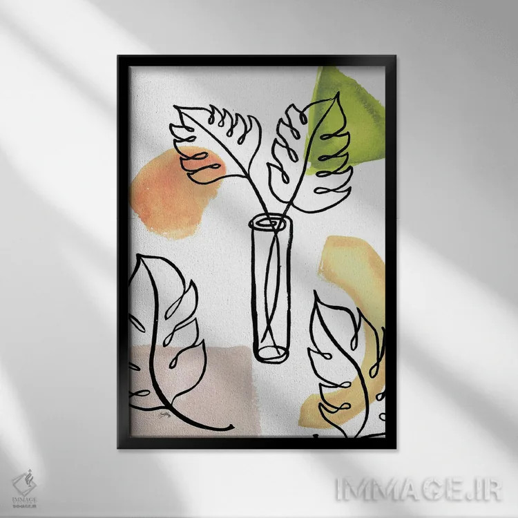 تابلو دکوراتیو خطوط نخل گرمسیری ۲ اثر الیزابت مدلی - نمای قابدار مشکی