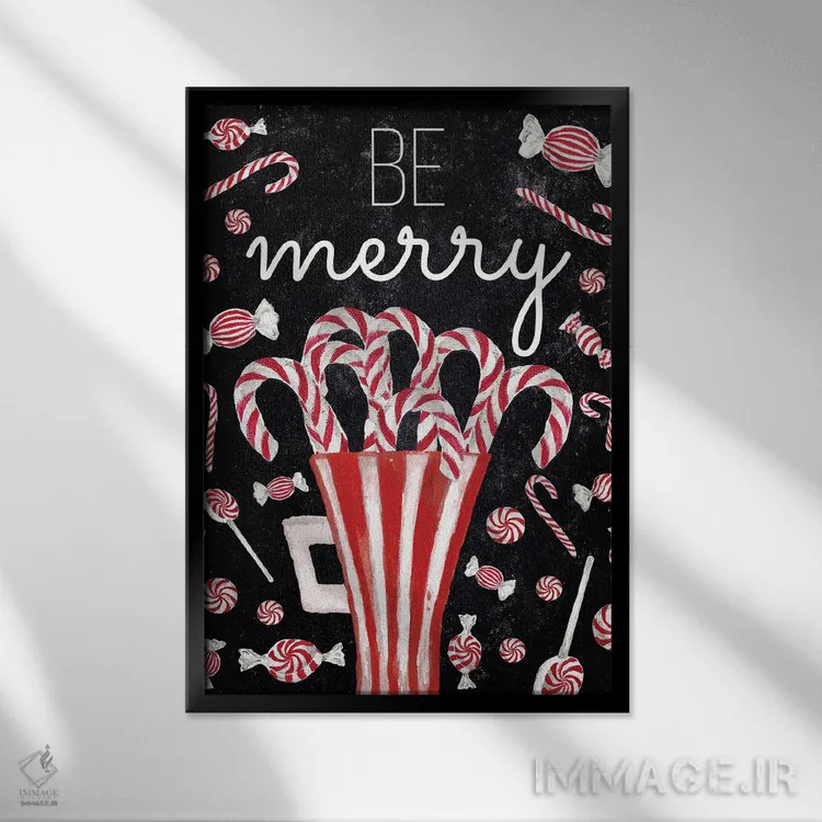 تابلو دکوراتیو آرزوی آب نبات چوبی نعناع فلفلی اثر الیزابت مدلی - نمای قابدار مشکی