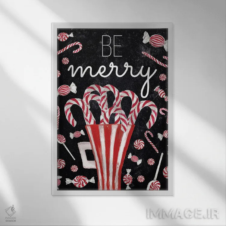 تابلو دکوراتیو آرزوی آب نبات چوبی نعناع فلفلی اثر الیزابت مدلی - نمای قابدار سفید