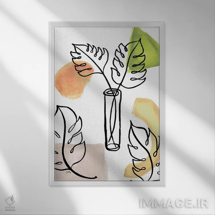 تابلو دکوراتیو خطوط نخل گرمسیری ۲ اثر الیزابت مدلی - نمای قابدار سفید