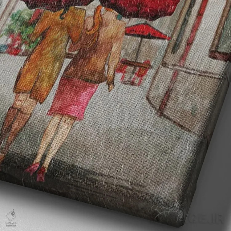 تابلو دکوراتیو چتر قرمز ۲ اثر الیزابت مدلی - نمای نزدیک بافت بوم