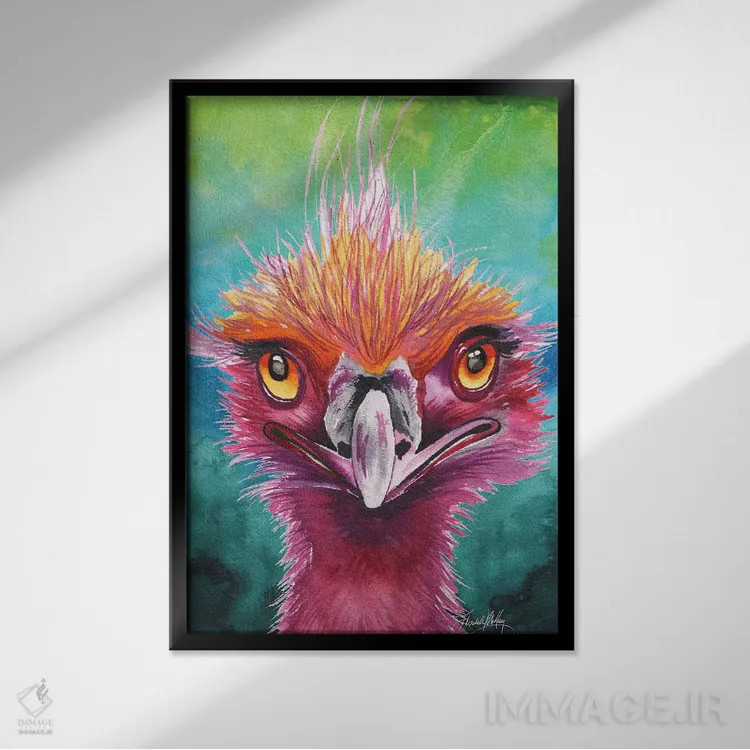 تابلو دکوراتیو شترمرغ های هم پر اثر الیزابت مدلی - نمای قابدار مشکی