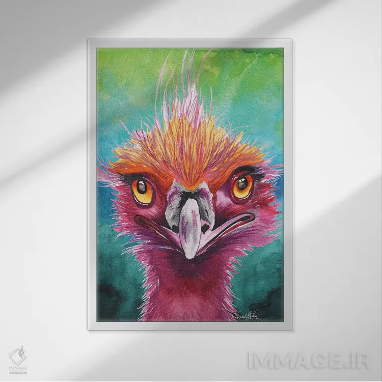 تابلو دکوراتیو شترمرغ های هم پر اثر الیزابت مدلی - نمای قابدار سفید