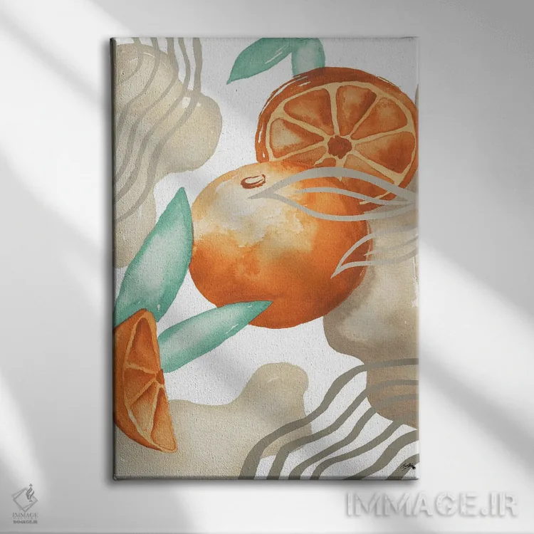 تابلو دکوراتیو آرت دکو نارنجی اثر الیزابت مدلی - نمای روبهرو روی دیوار