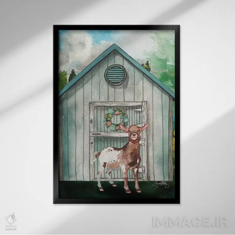 تابلو دکوراتیو آغل بز I اثر الیزابت مدلی - نمای قابدار مشکی