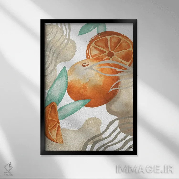 تابلو دکوراتیو آرت دکو نارنجی اثر الیزابت مدلی - نمای قابدار مشکی