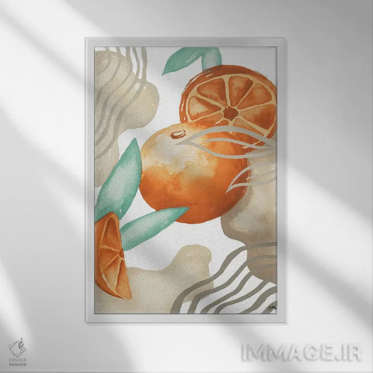 تابلو دکوراتیو آرت دکو نارنجی اثر الیزابت مدلی - نمای قابدار سفید