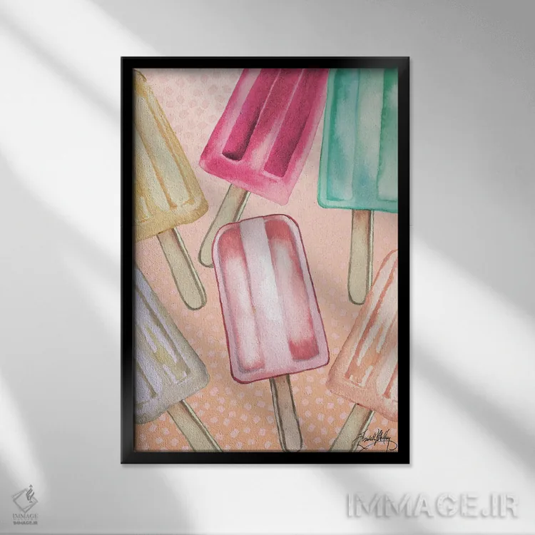 تابلو دکوراتیو بستنی یخی خنک اثر الیزابت مدلی - نمای قابدار مشکی