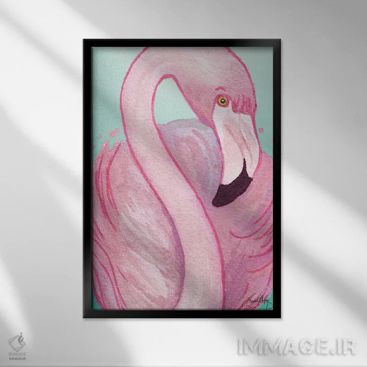 تابلو دکوراتیو پرتره فلامینگو اثر الیزابت مدلی - نمای قابدار مشکی