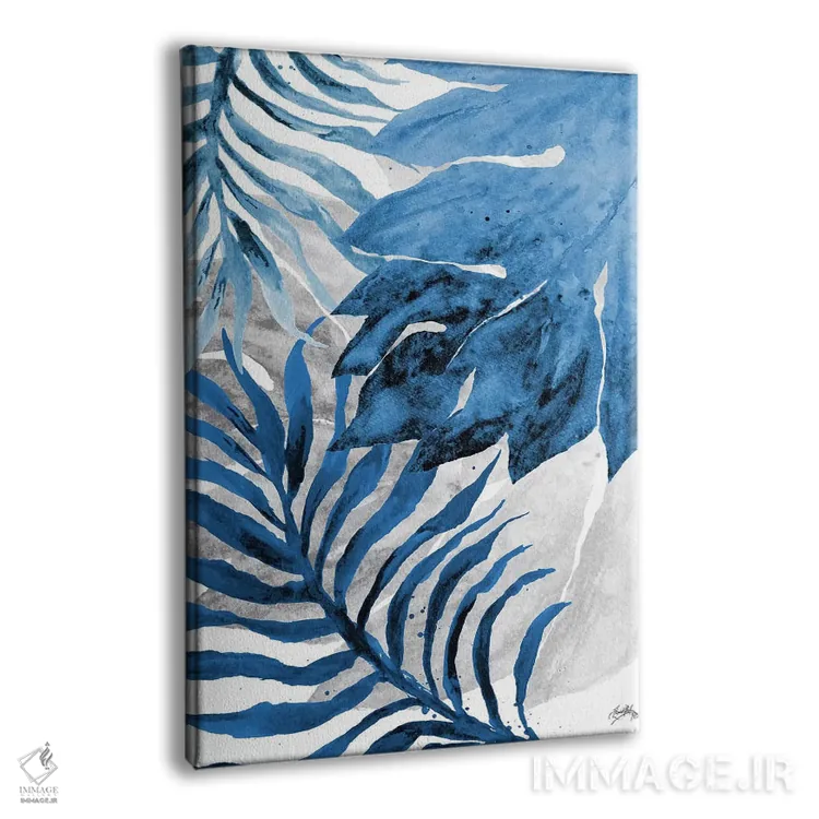 تابلو دکوراتیو سرخس و برگ آبی شماره دو اثر الیزابت مدلی - نمای پرسپکتیو محصول