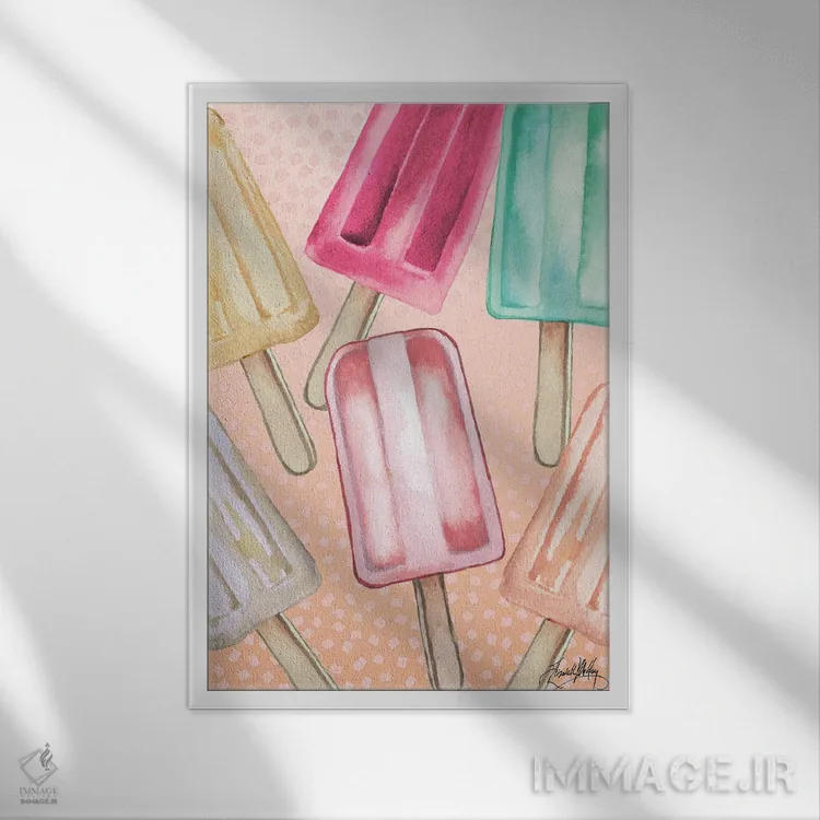 تابلو دکوراتیو بستنی یخی خنک اثر الیزابت مدلی - نمای قابدار سفید