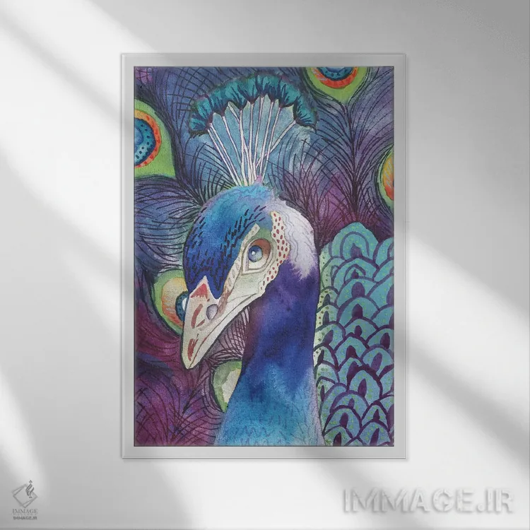 تابلو دکوراتیو طاووس پنهان اثر الیزابت مدلی - نمای قابدار سفید