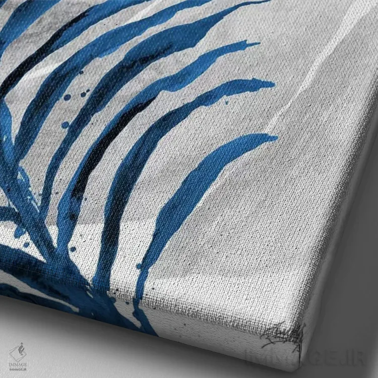 تابلو دکوراتیو سرخس و برگ آبی شماره دو اثر الیزابت مدلی - نمای نزدیک بافت بوم