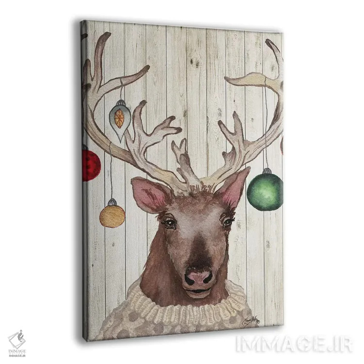 تابلو دکوراتیو گوزن شمالی کریسمسی دو اثر الیزابت مدلی - نمای پرسپکتیو محصول