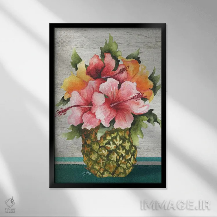 تابلو دکوراتیو دسته گل گرمسیری اثر الیزابت مدلی - نمای قابدار مشکی