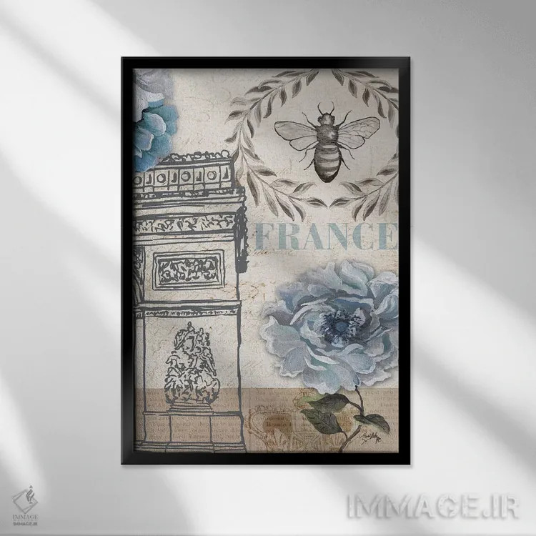 تابلو دکوراتیو زنبور پاریس دو اثر الیزابت مدلی - نمای قابدار مشکی