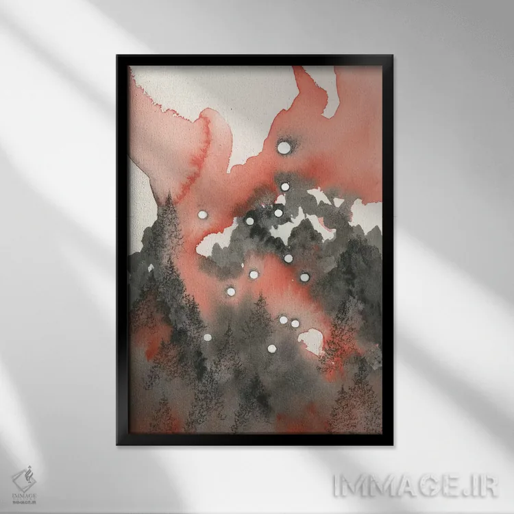 تابلو انتزاعی برج سنبله اثر امیلی ماگون - نمای قابدار مشکی