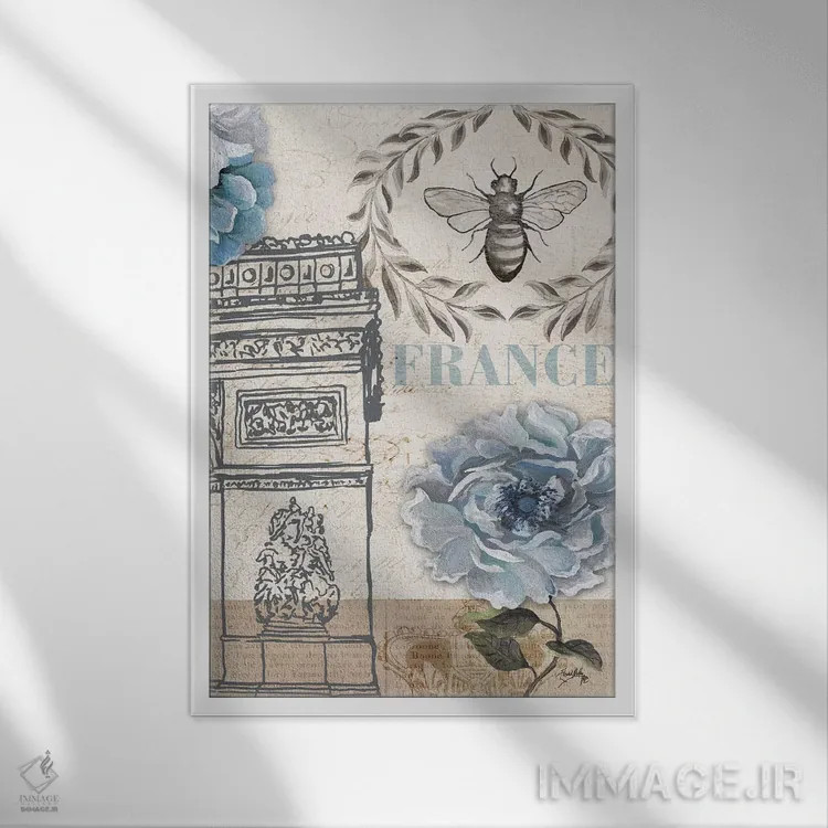 تابلو دکوراتیو زنبور پاریس دو اثر الیزابت مدلی - نمای قابدار سفید