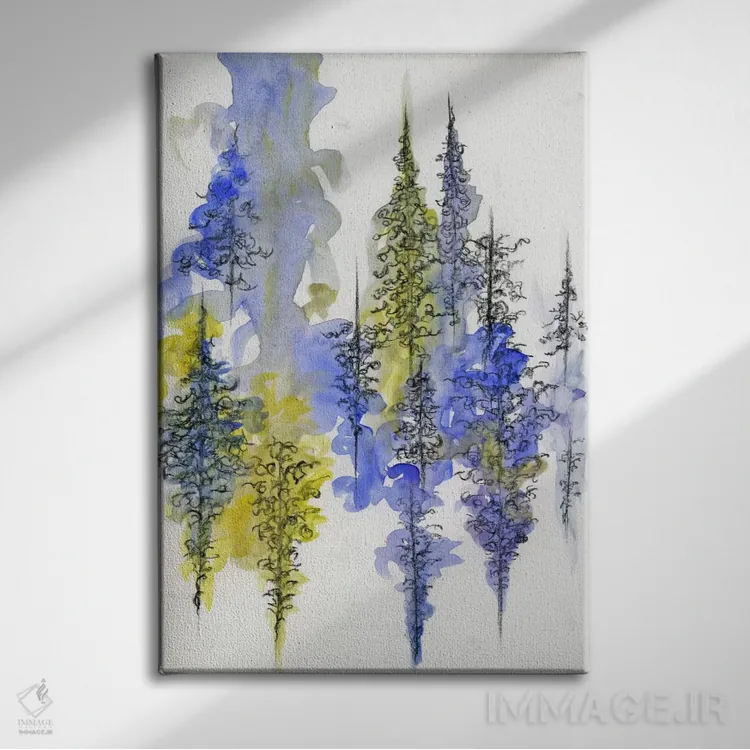 تابلو مینیمال درختان زغالی سه اثر امیلی ماگون - نمای روبهرو روی دیوار