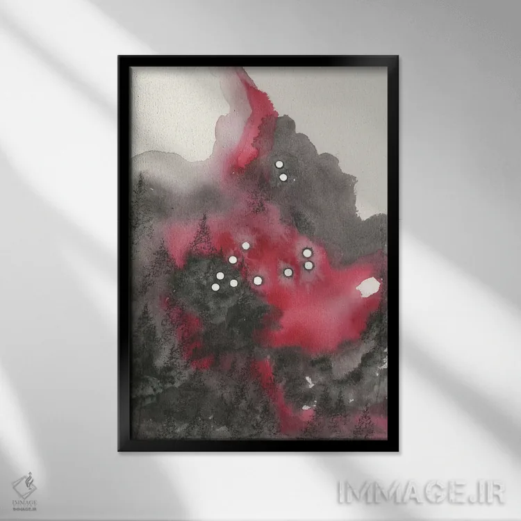 تابلو انتزاعی برج جدی اثر امیلی ماگون - نمای قابدار مشکی