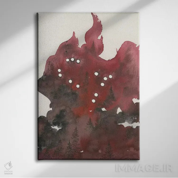 تابلو انتزاعی برج جوزا اثر امیلی ماگون - نمای روبهرو روی دیوار