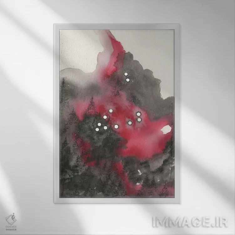 تابلو انتزاعی برج جدی اثر امیلی ماگون - نمای قابدار سفید