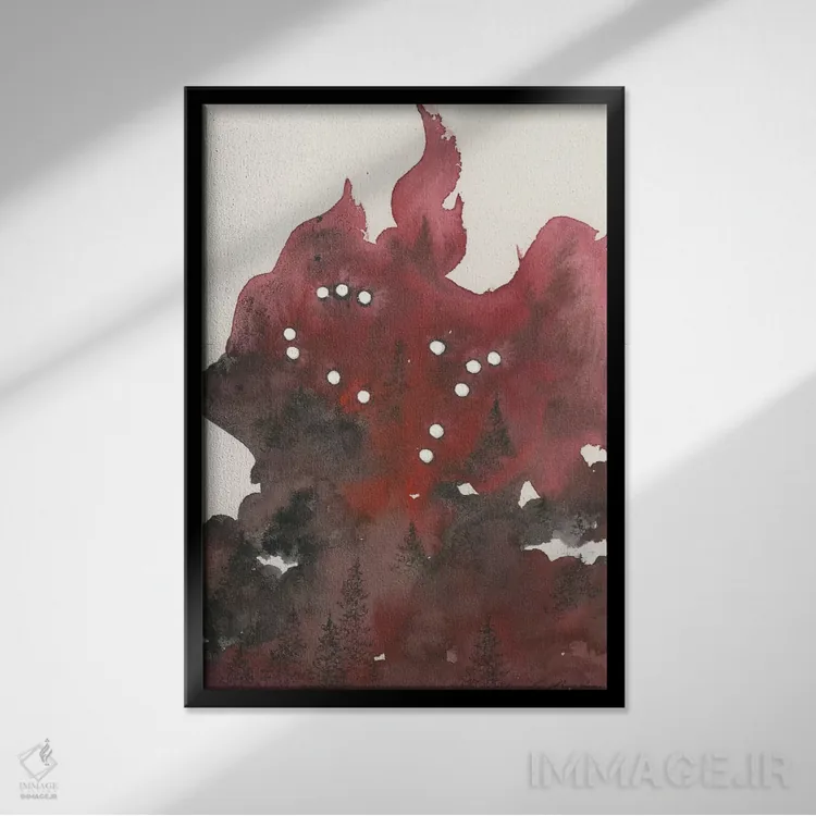 تابلو انتزاعی برج جوزا اثر امیلی ماگون - نمای قابدار مشکی