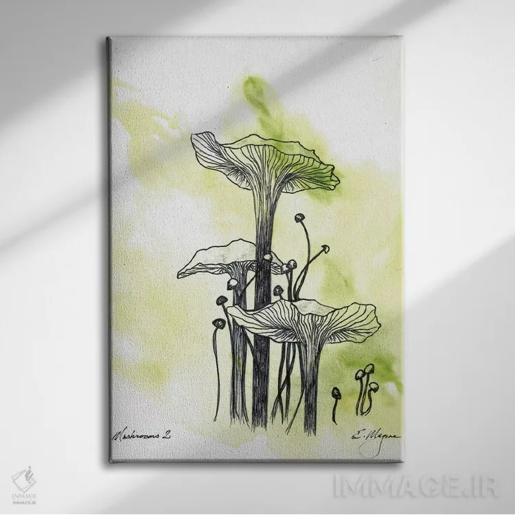 تابلو مدرن قارچ ها دو اثر امیلی ماگون - نمای روبهرو روی دیوار