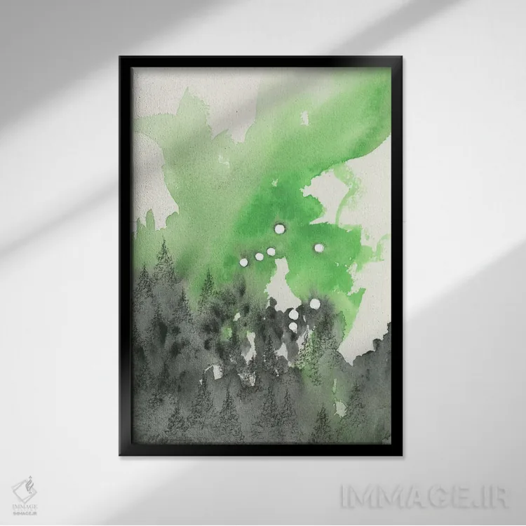 تابلو انتزاعی برج میزان اثر امیلی ماگون - نمای قابدار مشکی