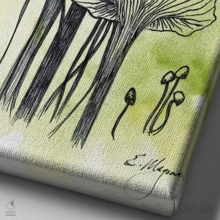 تابلو مدرن قارچ ها دو اثر امیلی ماگون - نمای نزدیک بافت بوم