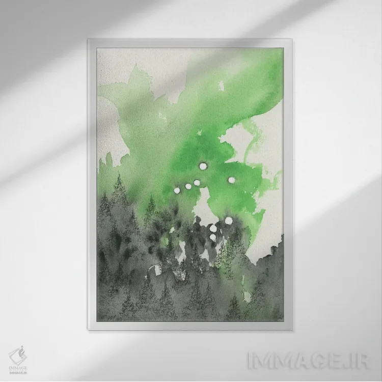 تابلو انتزاعی برج میزان اثر امیلی ماگون - نمای قابدار سفید