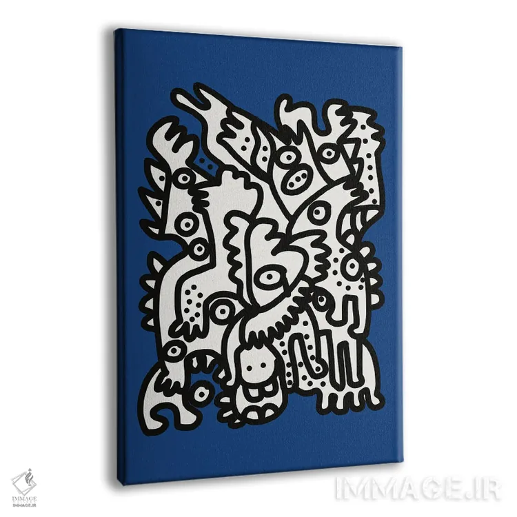 تابلو مینیمال موجودات گرافیتی آبی دریایی خوشحال هستند اثر امانوئل سیگنورینو - نمای پرسپکتیو محصول