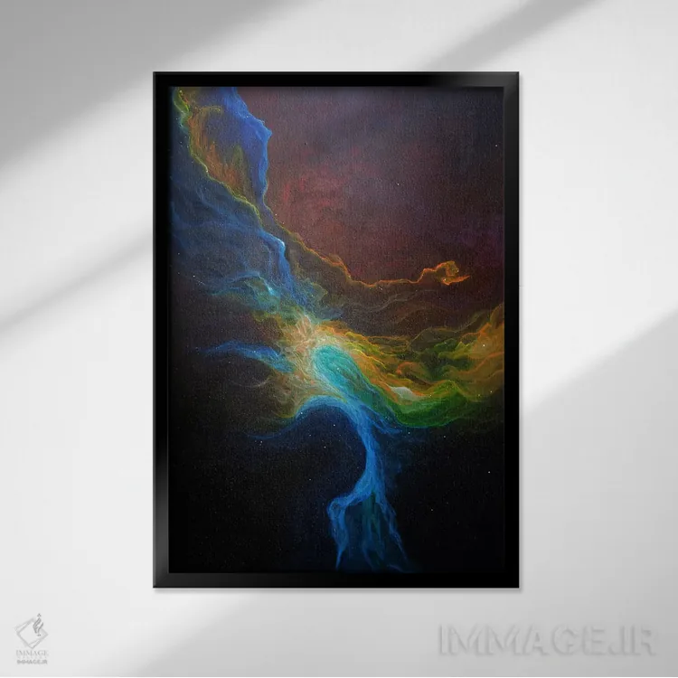 تابلو انتزاعی سحابی شش اثر امیلی ماگون - نمای قابدار مشکی