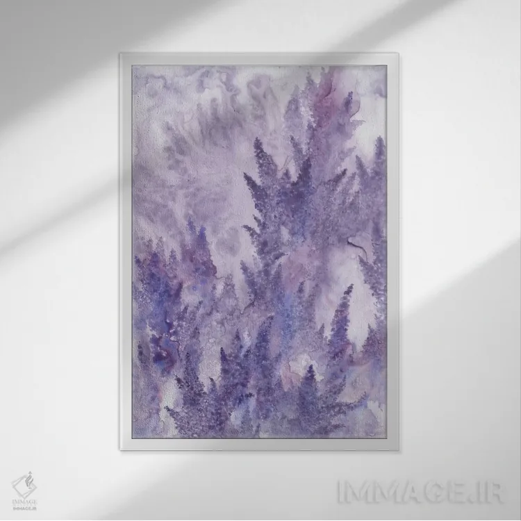 تابلو انتزاعی آبدار اثر امیلی ماگون - نمای قابدار سفید