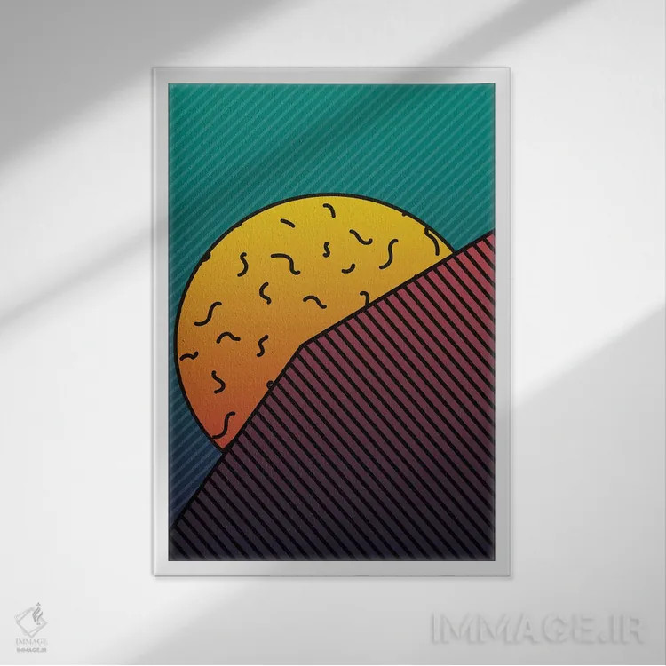 تابلو انتزاعی ماه کامل در شب سبز اثر امانوئل سیگنورینو - نمای قابدار سفید