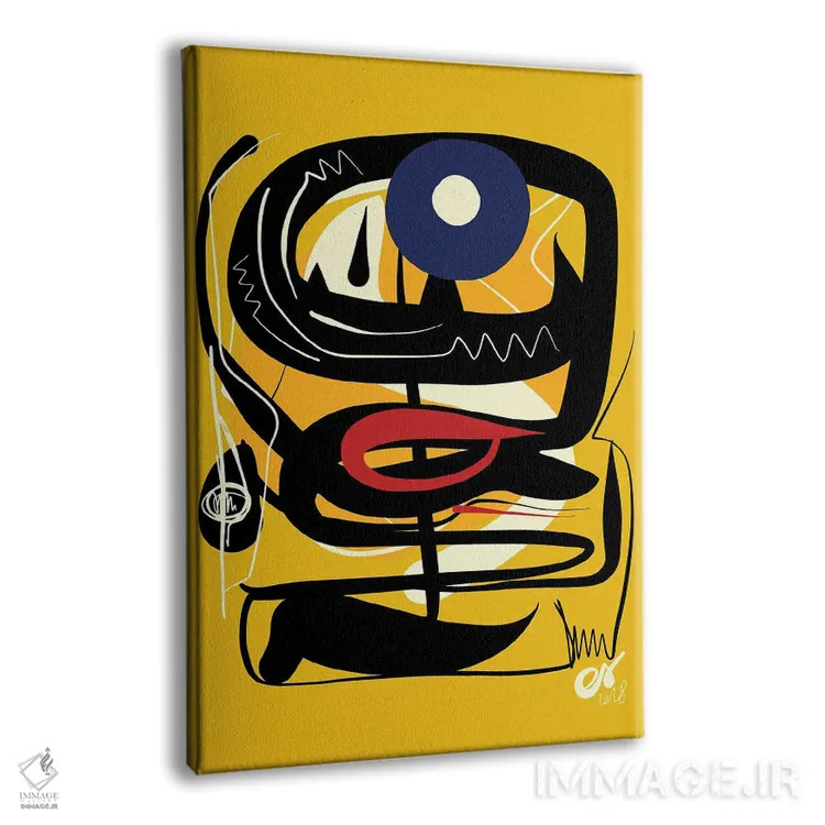 تابلو انتزاعی چشم آبی آفریقایی زرد اثر امانوئل سیگنورینو - نمای پرسپکتیو محصول