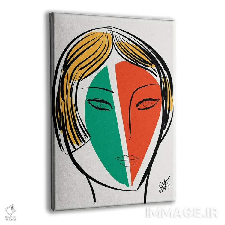 تابلو مدرن دختر سبز و نارنجی اثر امانوئل سیگنورینو - نمای پرسپکتیو محصول