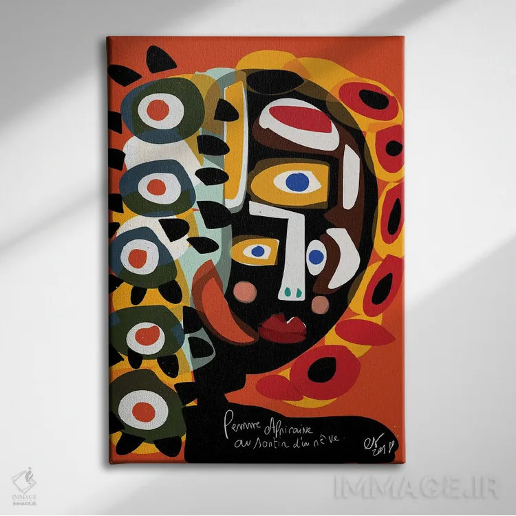 تابلو دکوراتیو زن آفریقایی در حال رویاپردازی است اثر امانوئل سیگنورینو - نمای روبهرو روی دیوار