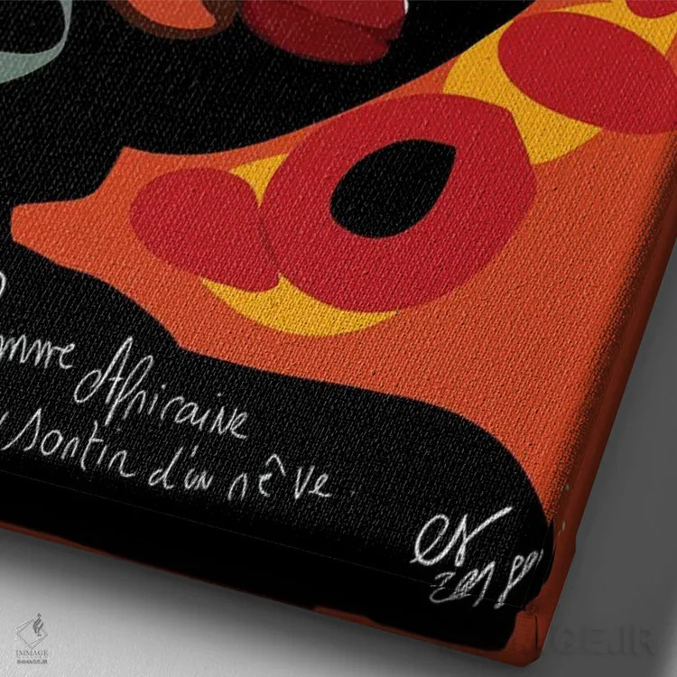 تابلو دکوراتیو زن آفریقایی در حال رویاپردازی است اثر امانوئل سیگنورینو - نمای نزدیک بافت بوم