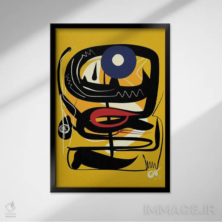 تابلو انتزاعی چشم آبی آفریقایی زرد اثر امانوئل سیگنورینو - نمای قابدار مشکی